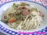 Ricetta Spaghetti di riso con verdure e wurstel