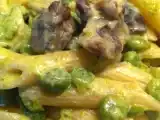 Ricetta Pennette piselli e funghi e zafferano