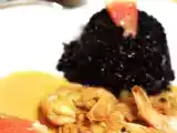 Ricetta Mini timballo di riso nero con gamberi in guazzetto agli agrumi