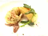 Ricetta Raviolo di broccolo fiolaro di creazzo e pecorino con branzino in salsa d'acciuga