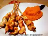 Ricetta Spiedini di pollo con purè di zucca e patate.