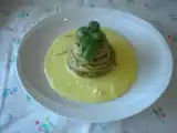 Ricetta Spaghetti con vellutata di avocado su crema di vaniglia