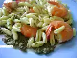 Ricetta Cavatelli ai gamberi su pesto di melanzane e menta