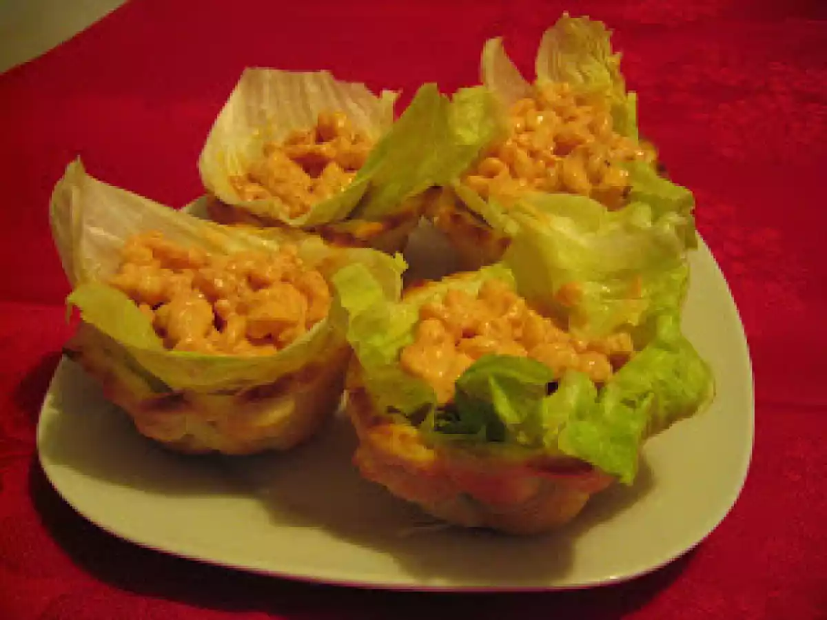 Cestini di sfoglia con gamberetti in salsa rosa