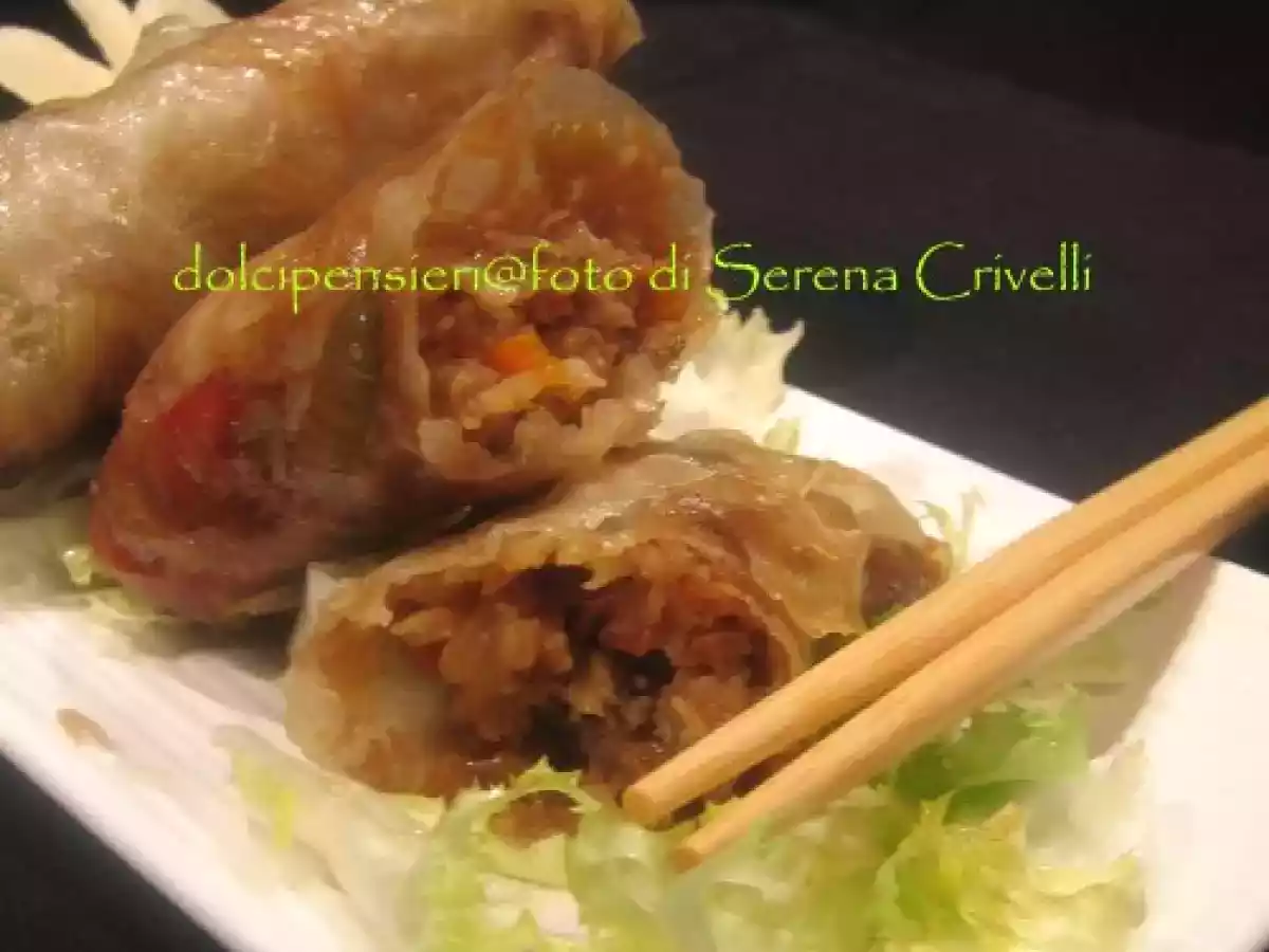 INVOLTINI PRIMAVERA CON VERMICELLI DI SOIA, VERDURE E GAMBERI di Dolcipensieri