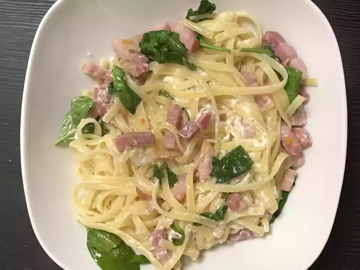Linguine con pancetta, ricotta e spinaci - foto 2