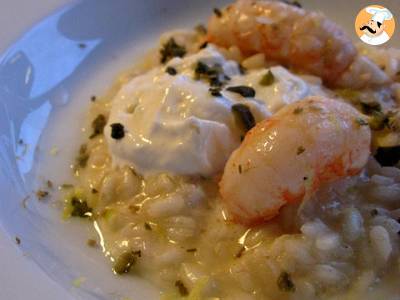 Risotto con scampi, burrata e capperi