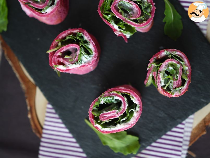 Rotolini di crepes alla barbabietola con ricotta e rucola - foto 5